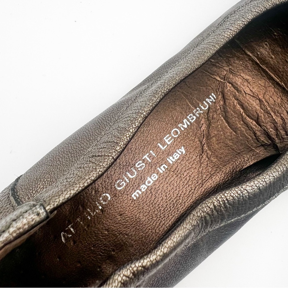 Attilio Giusti Leombruni Leather Ballet Metallic Flats Patent Black Toe Size 7.5 - Picture 5 of 10